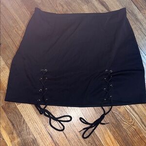 Darted Black Lace-Up thigh Mini Skirt 2x